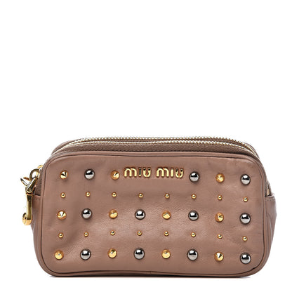 Miu Miu Nappa Studded Double Zip Pouch Cammeo 1 of 12