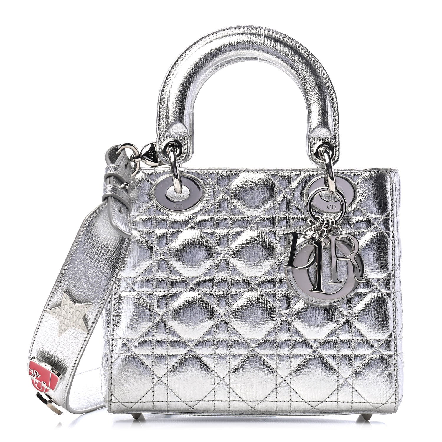 Christian Dior Metallic Grained Calfskin Cannage Small Lucky Badges My Lady Dior Silver 1 of 5