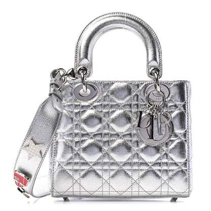 Christian Dior Metallic Grained Calfskin Cannage Small Lucky Badges My Lady Dior Silver 1 of 5