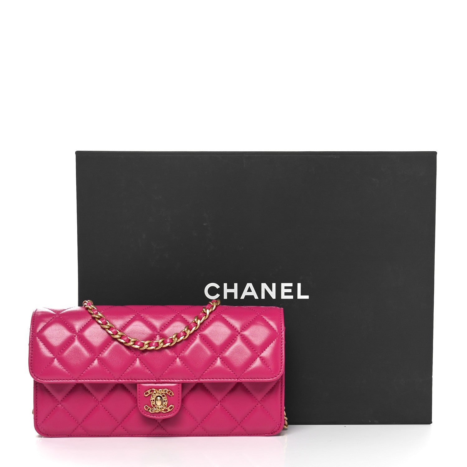 Chanel Shiny Lambskin Quilted Flap Clutch Bag Dark Pink 11 of 11