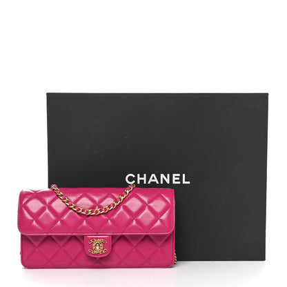 Chanel Shiny Lambskin Quilted Flap Clutch Bag Dark Pink 11 of 11