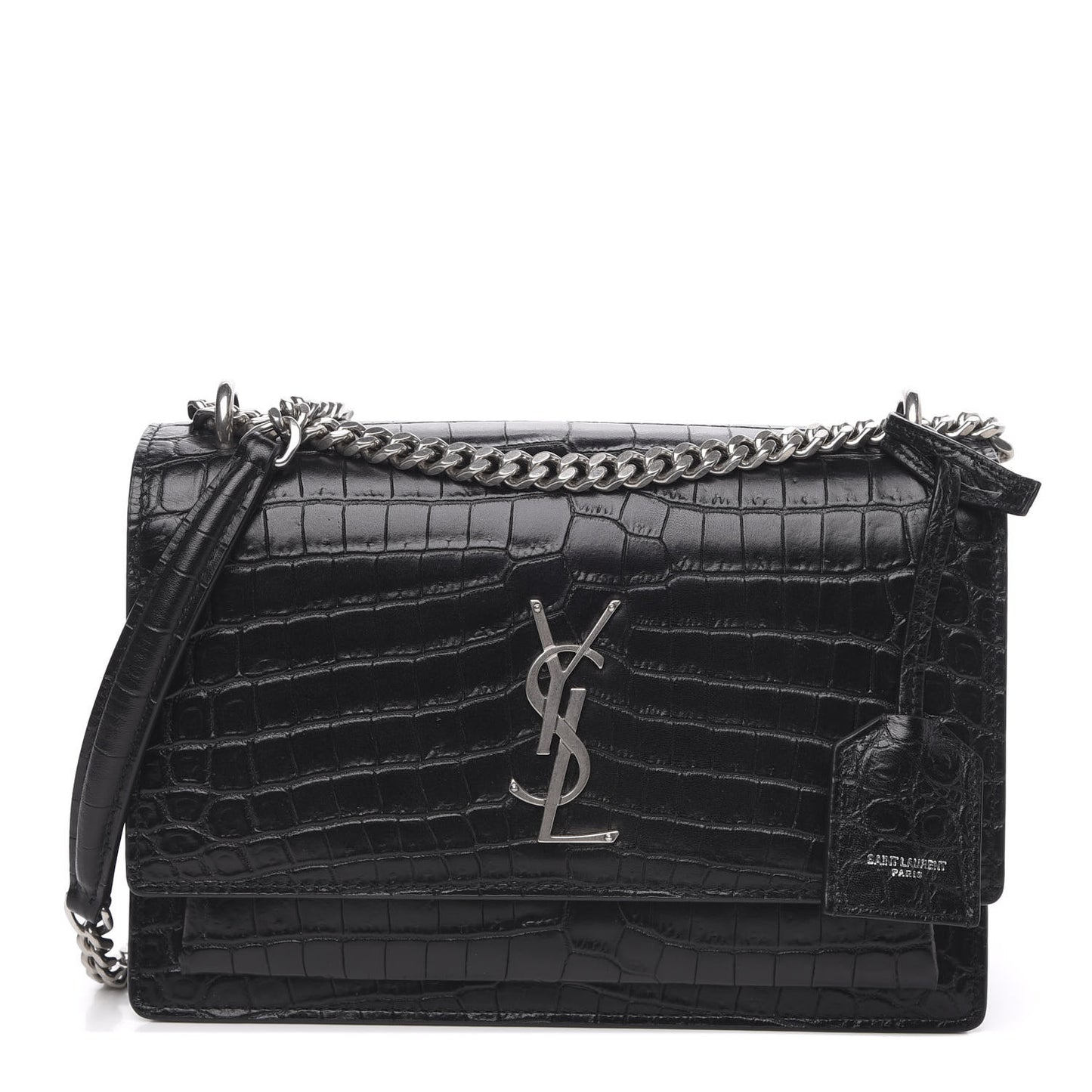 Calfskin Crocodile Embossed Medium Monogram Sunset Black