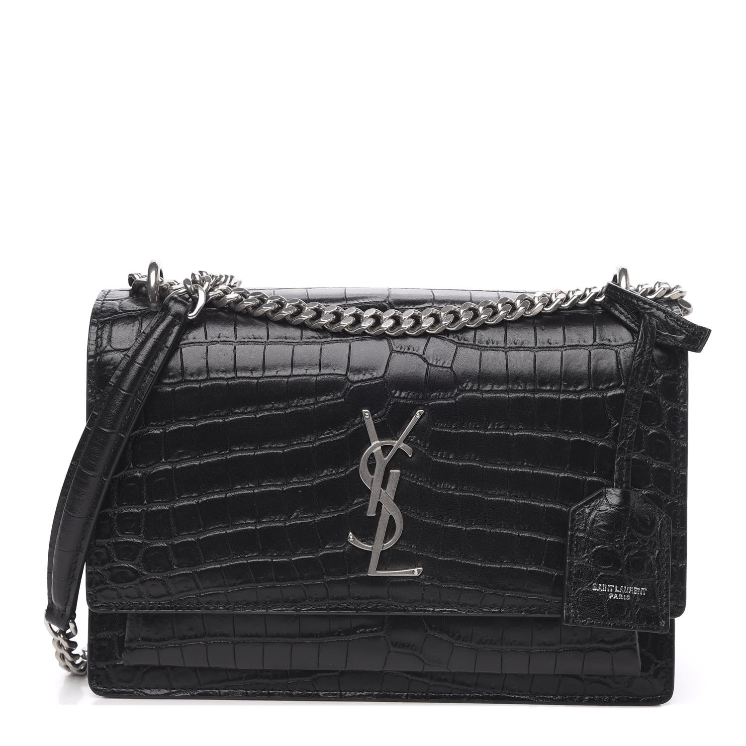 Saint Laurent Calfskin Crocodile Embossed Medium Monogram Sunset Black 1 of 11