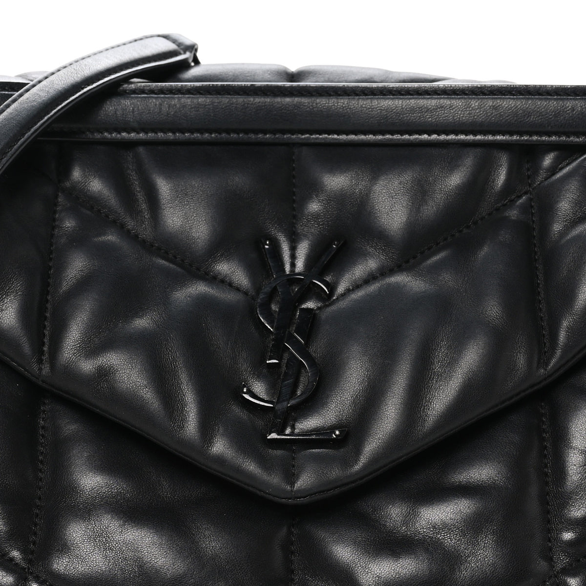 Saint Laurent Lambskin Quilted Monogram Monochrome Medium Loulou Puffer Chain Satchel Black 8 of 10