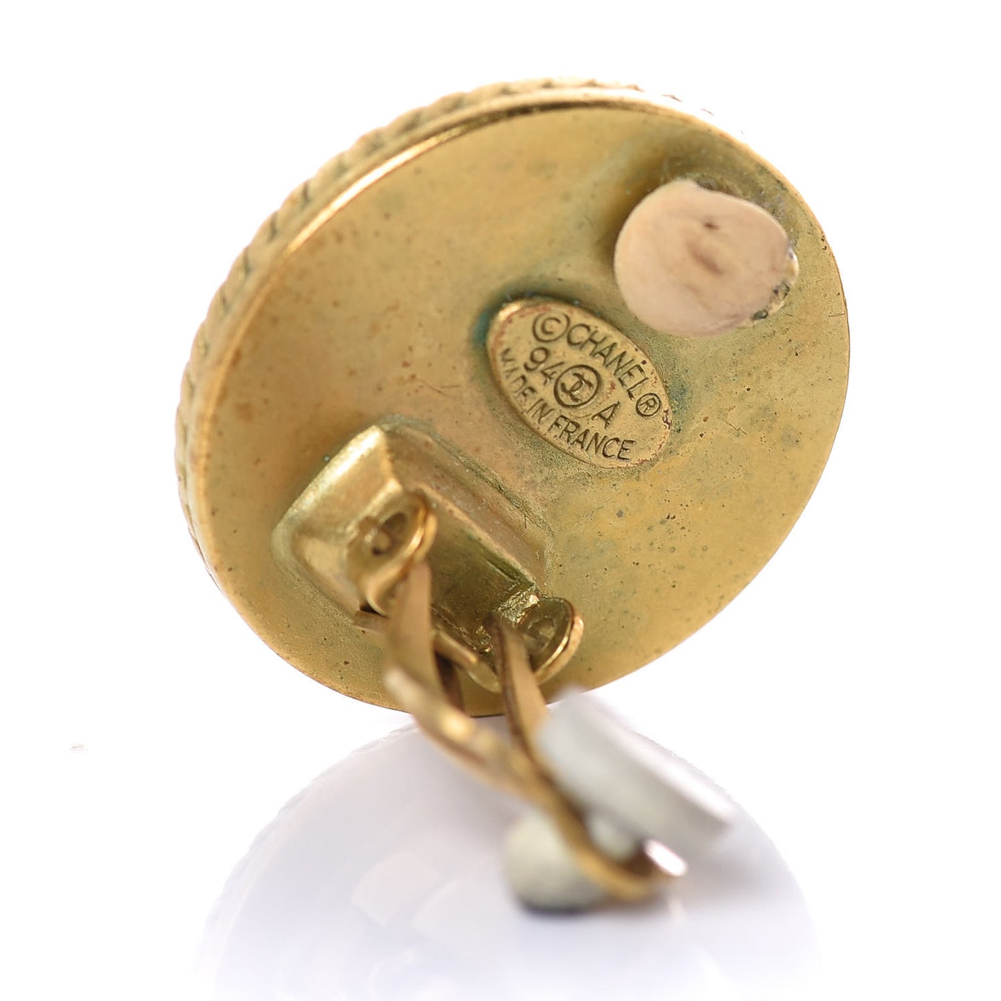 Enamel CC Clip On Earrings Black Gold