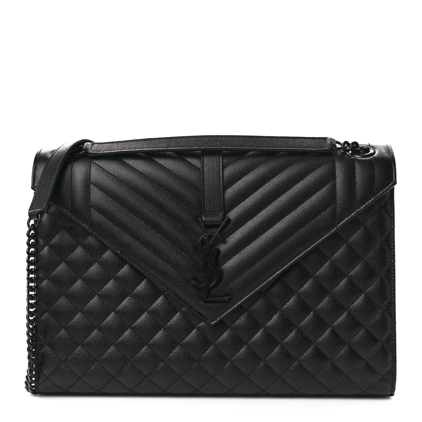 Grain De Poudre Textured Mixed Matelasse Large Triquilt Monogram Monochrome Satchel Black