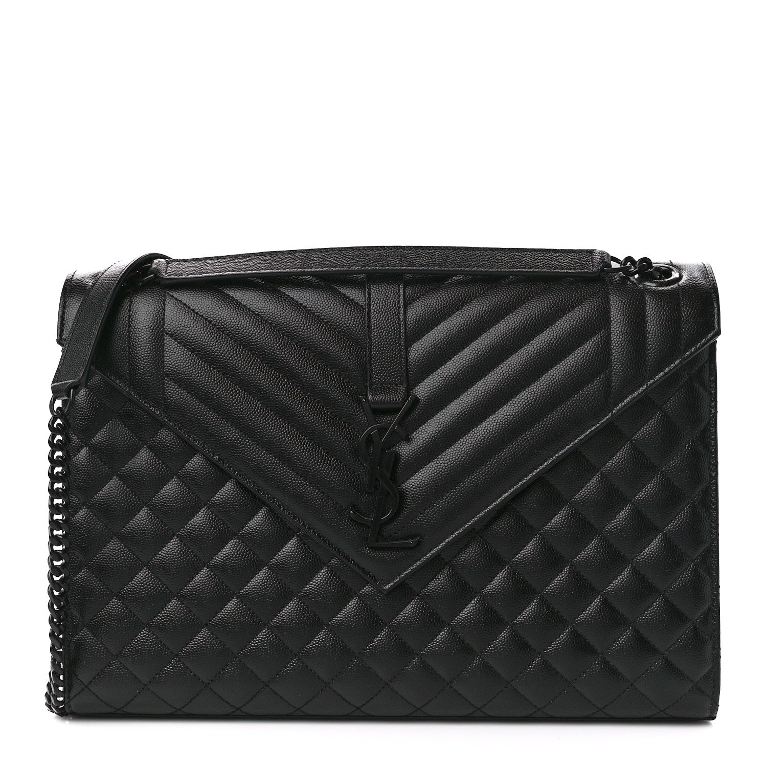 Saint Laurent Grain De Poudre Textured Mixed Matelasse Large Triquilt Monogram Monochrome Satchel Black 1 of 12