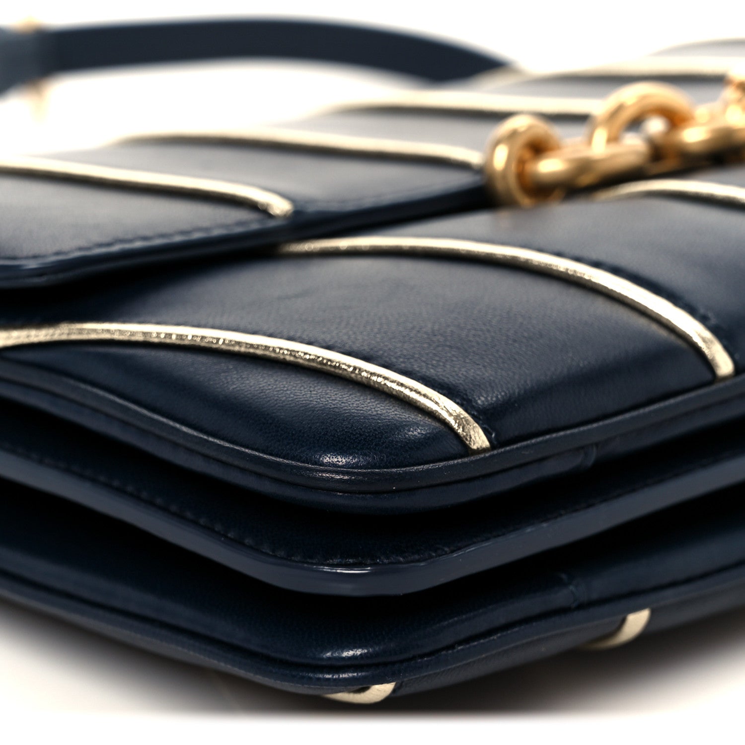 Saint Laurent Lambskin Quilted Le Maillon Satchel Marine 10 of 11