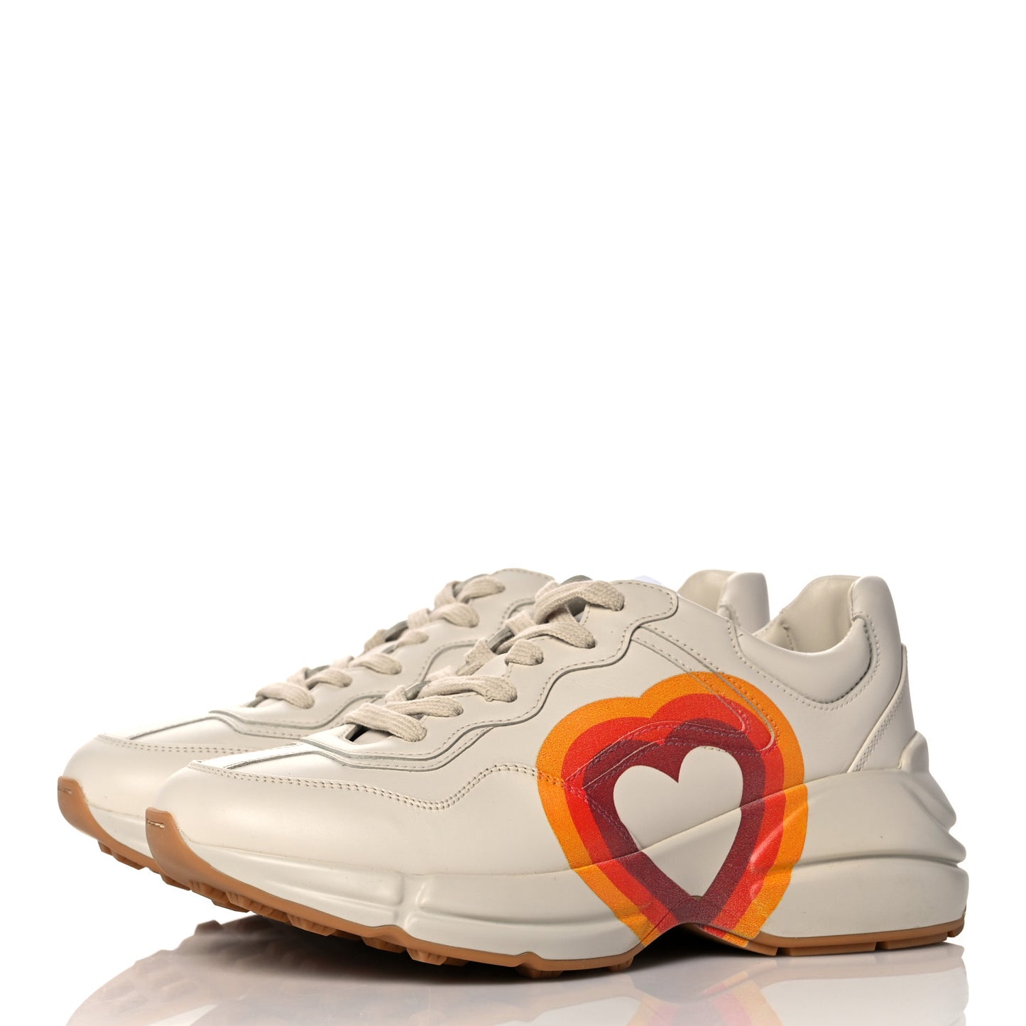 Calfskin Interlocking G Heart Rhyton Sneakers 36.5 Mystic White