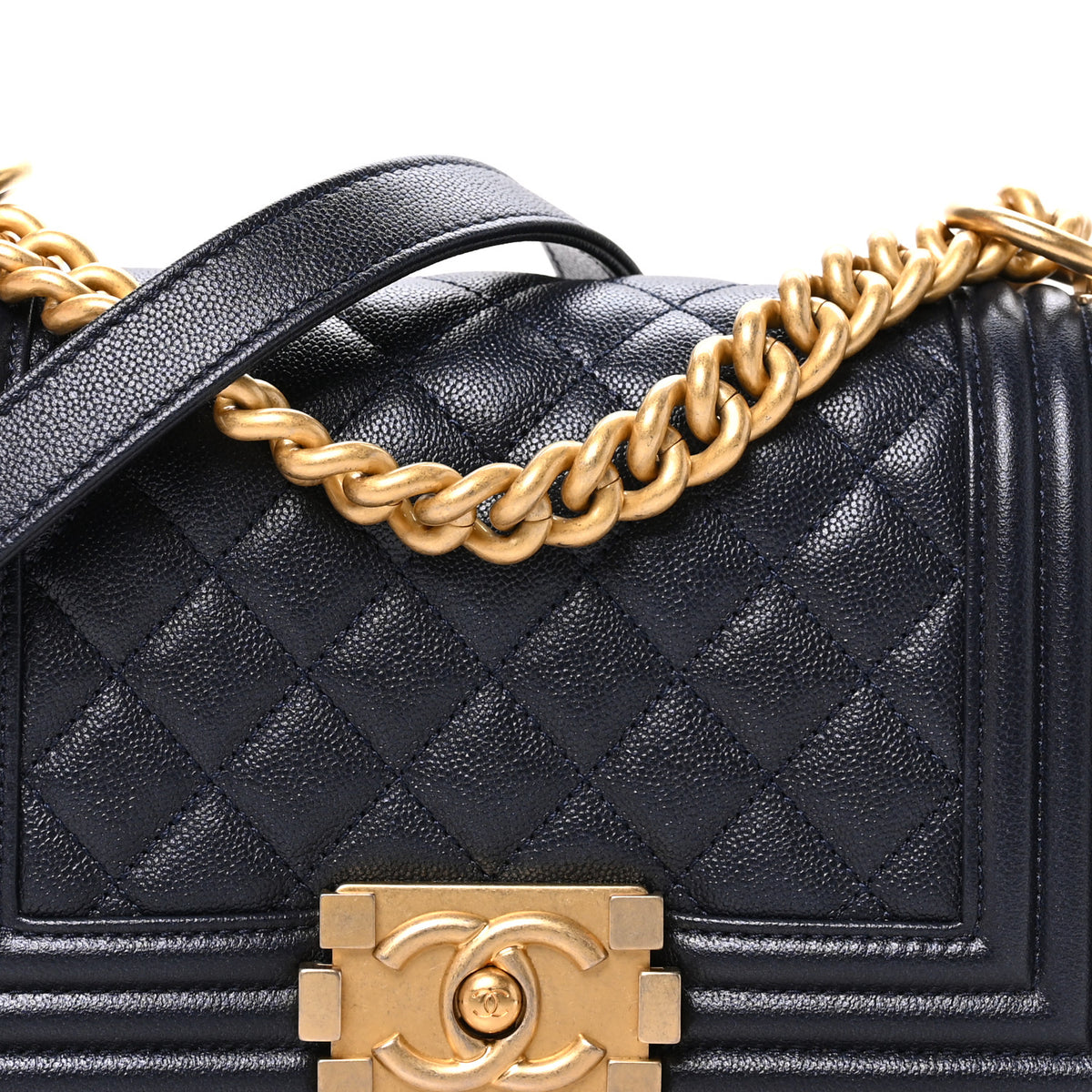 Caviar Quilted Small Boy Flap Dark Blue