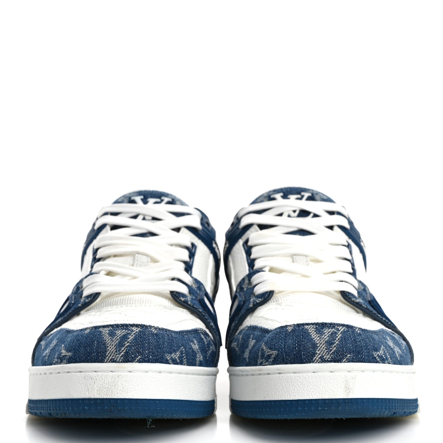 Calfskin Embossed Monogram Denim Mens LV Trainer Sneakers 11 Blue