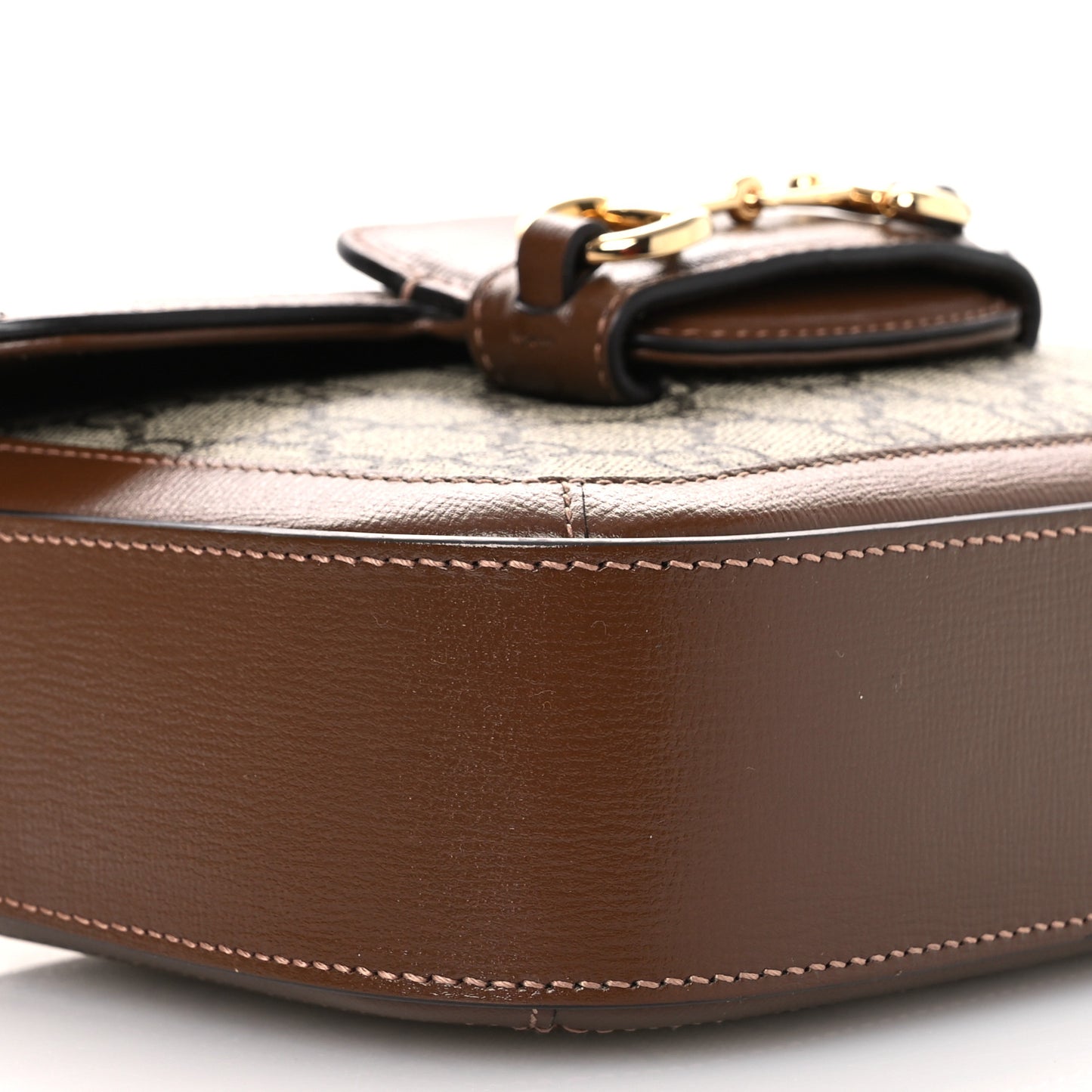 GG Supreme Monogram Web Mini Horsebit 1955 Shoulder Bag Beige Brown Sugar