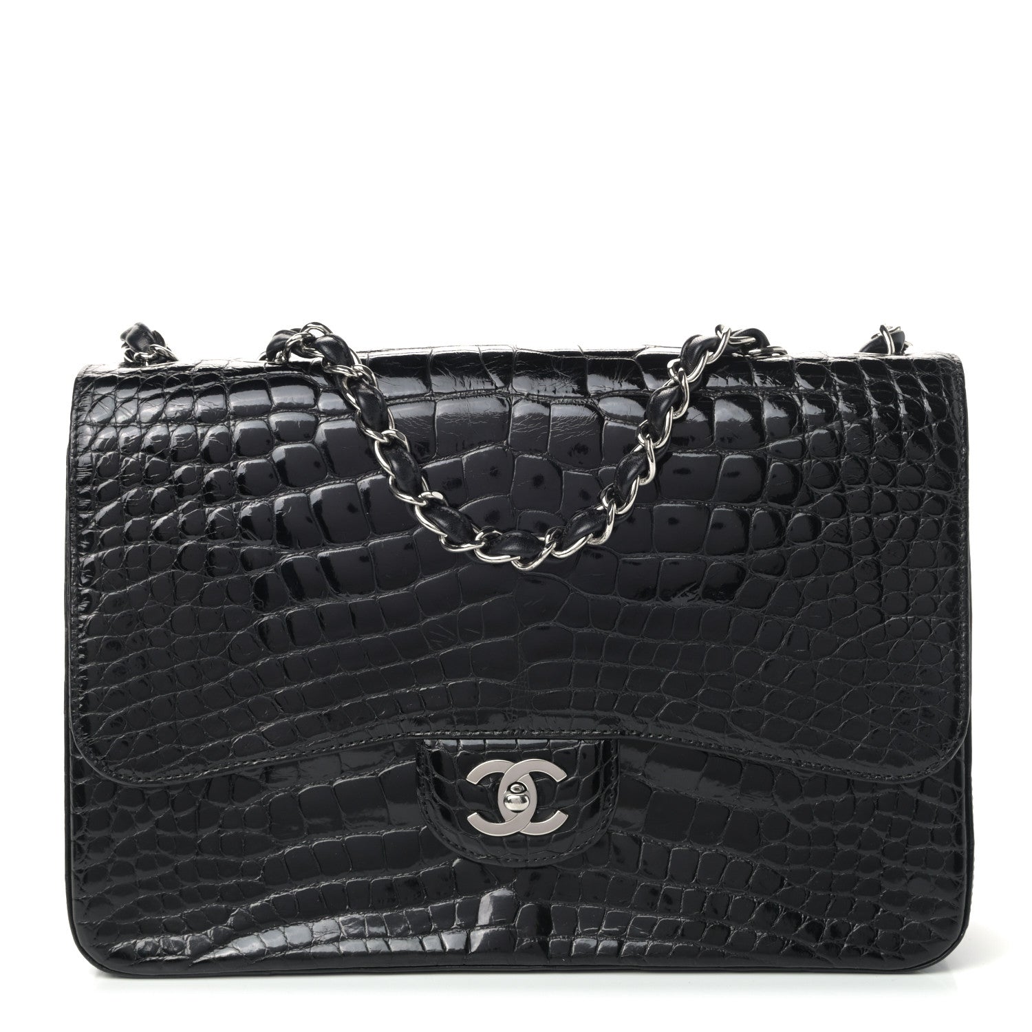 Chanel Shiny Crocodile Jumbo Single Flap Black 1 of 11