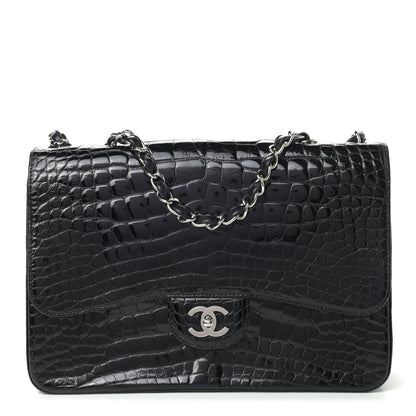 Chanel Shiny Crocodile Jumbo Single Flap Black 1 of 11