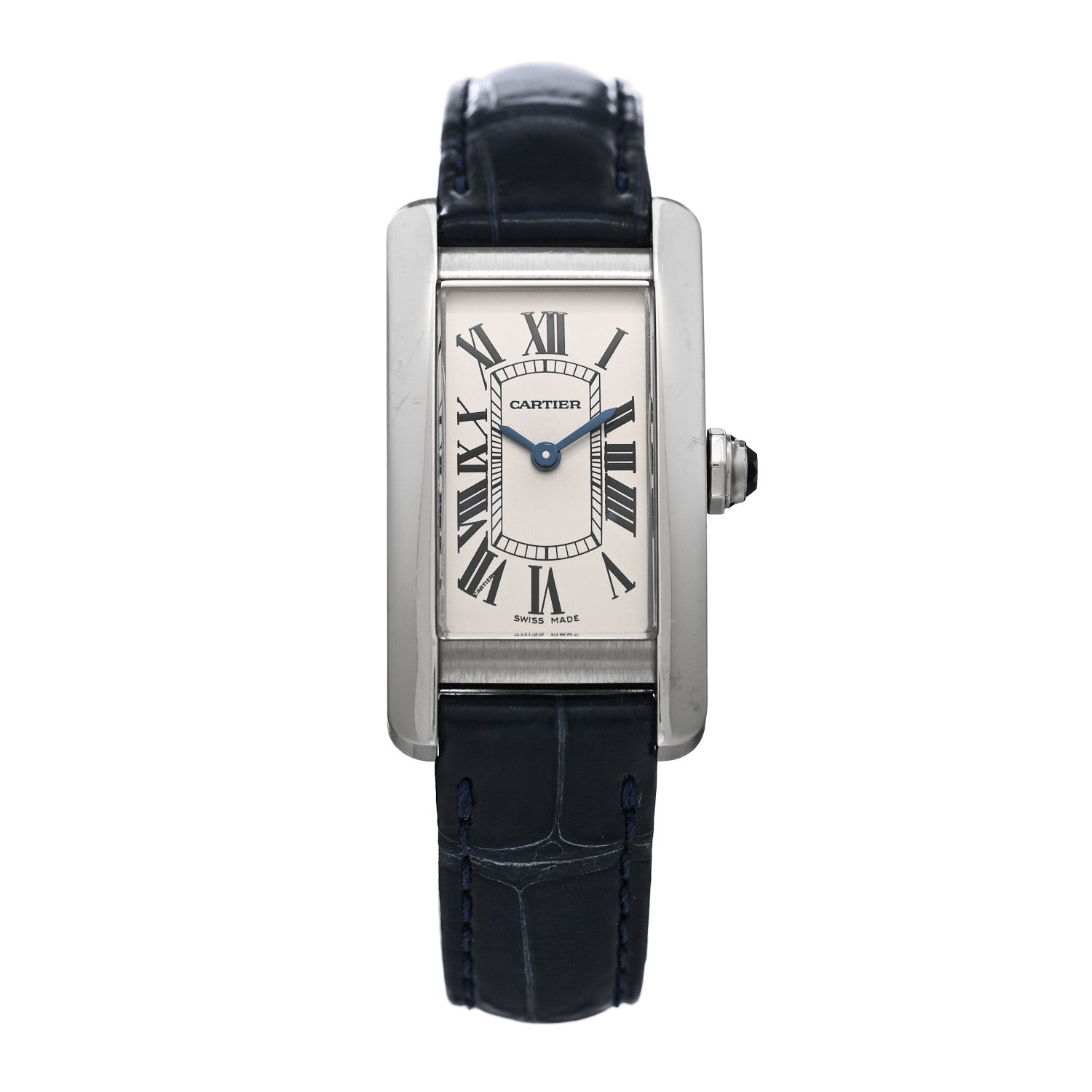 Cartier Stainless Steel Alligator 19mm Tank Americaine Quartz Watch Blue 1 of 5