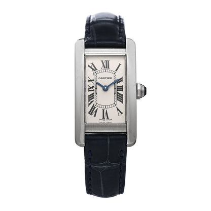 Cartier Stainless Steel Alligator 19mm Tank Americaine Quartz Watch Blue 1 of 5