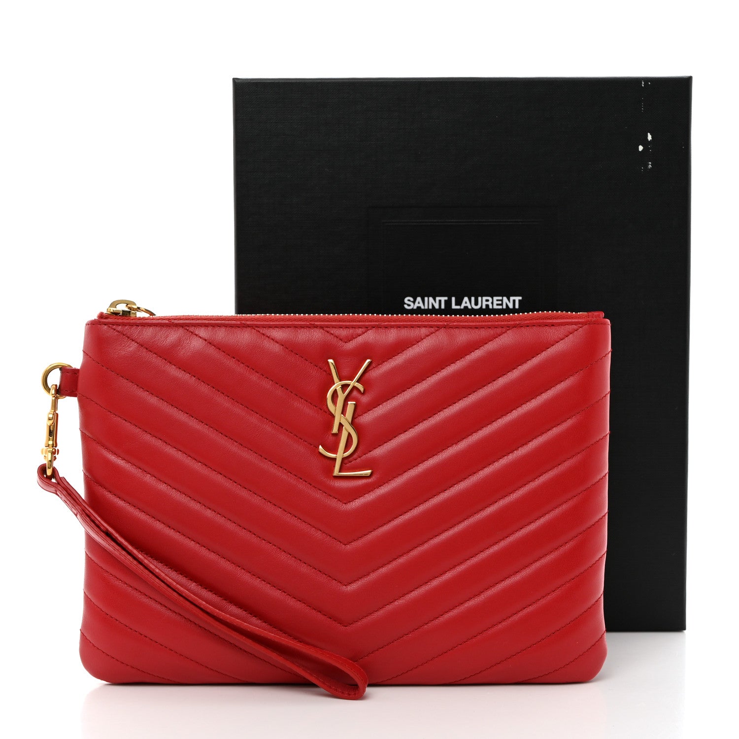 Saint Laurent Calfskin Matelasse Chevron Monogram A5 Wristlet Bandana Red 8 of 8