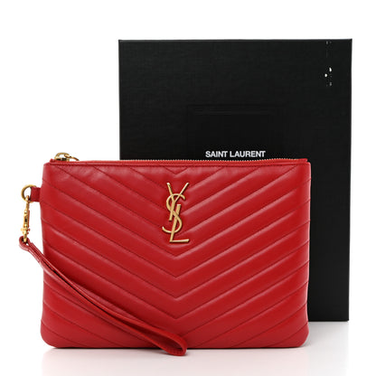 Saint Laurent Calfskin Matelasse Chevron Monogram A5 Wristlet Bandana Red 8 of 8