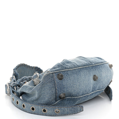 Balenciaga Washed Frayed Denim Crystal Small Le Cagole Shoulder Bag Blue 4 of 12