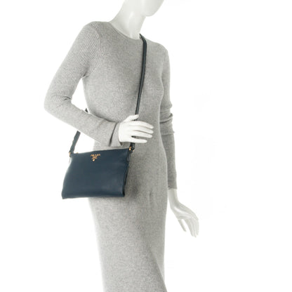 Prada Vitello Daino Zippered Crossbody Bag Baltico 2 of 8