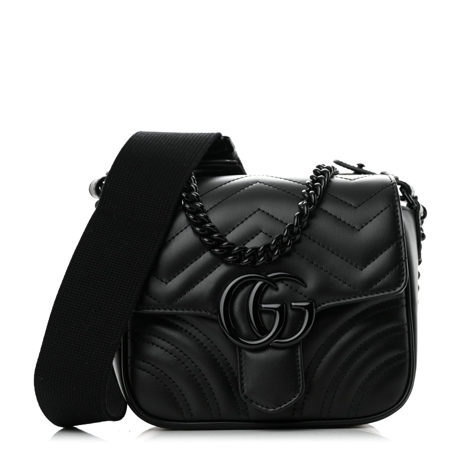 Calfskin Matelasse Monochrome Mini GG Marmont Crossbody Shoulder Bag Black