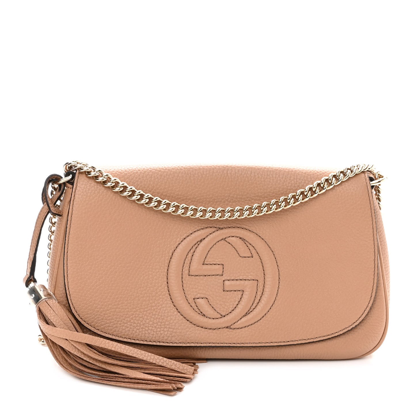 Pebbled Calfskin Medium Soho Flap Crossbody Camelia