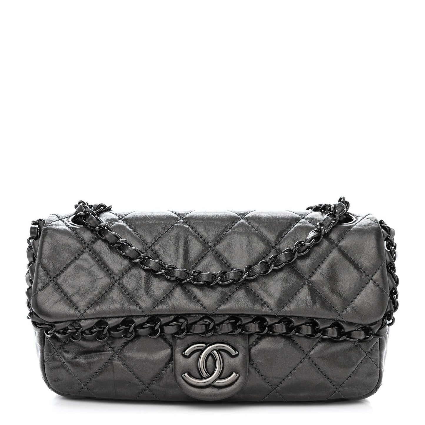 Calfskin Quilted Small Chain Me Flap Grey
