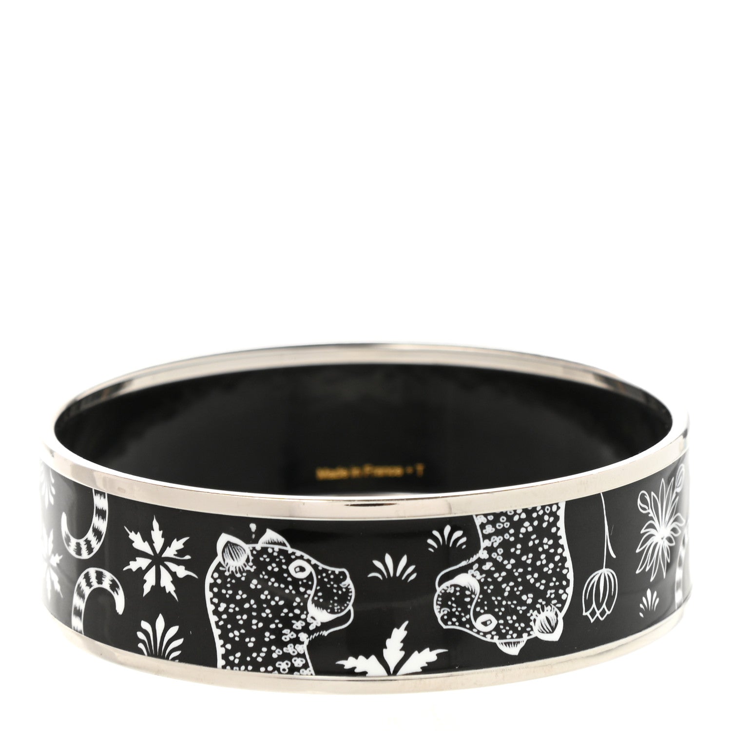 Hermes Enamel Printed Wide Les Leopards Positif Negatif Bracelet 65 Black 1 of 6
