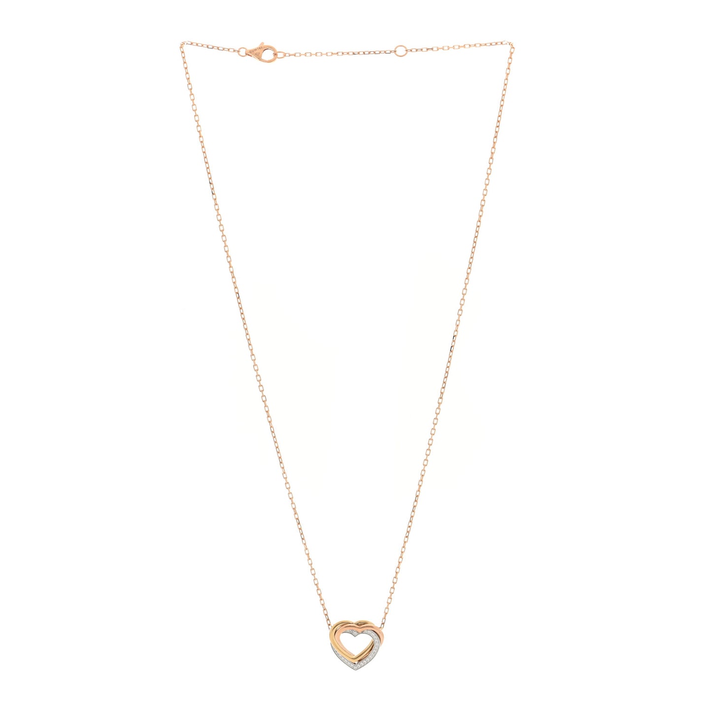 18K Pink Yellow White Gold Diamond Trinity Heart Paved Pendant Necklace