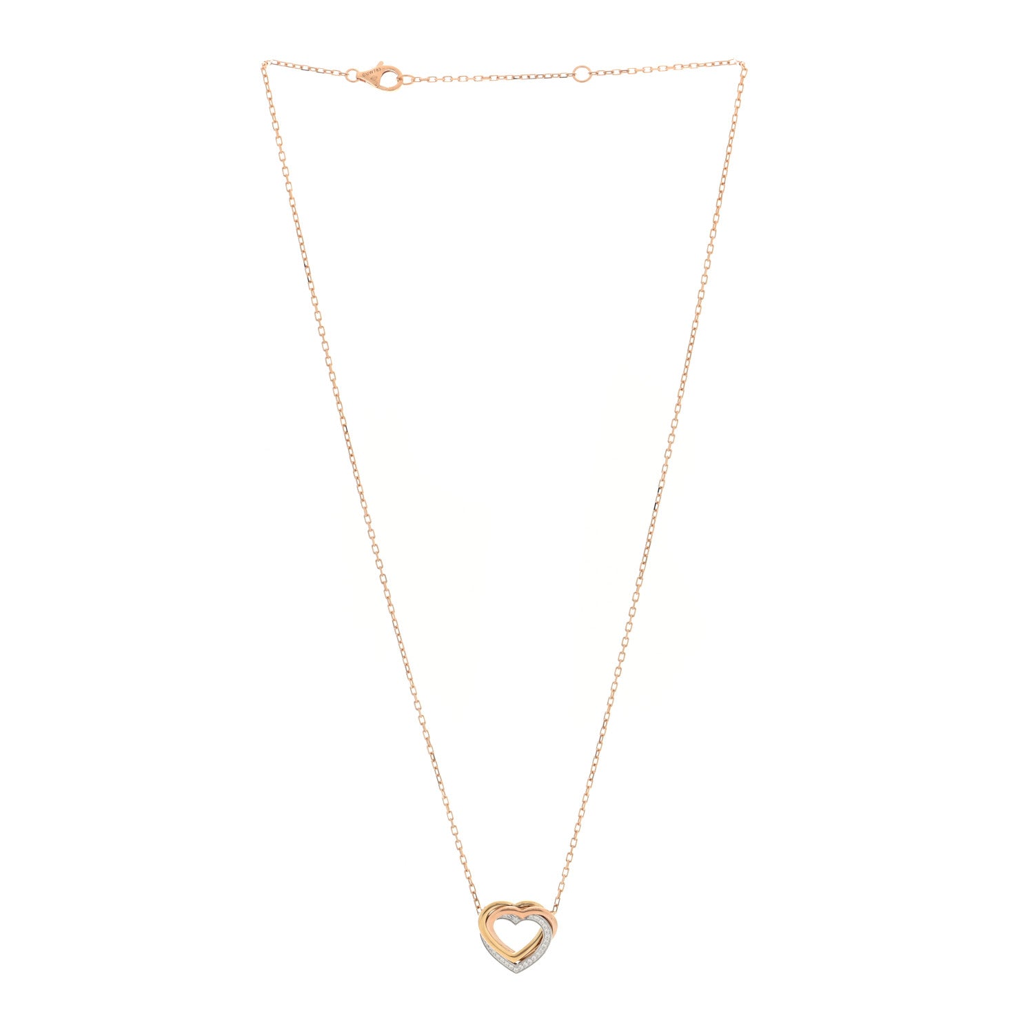 Cartier 18K Pink Yellow White Gold Diamond Trinity Heart Paved Pendant Necklace 3 of 4
