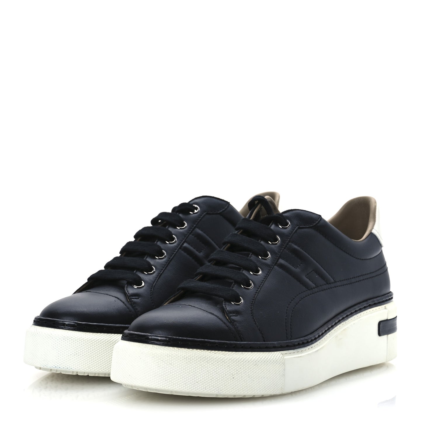 Calfskin Womens Polo Sneakers 39 Black White