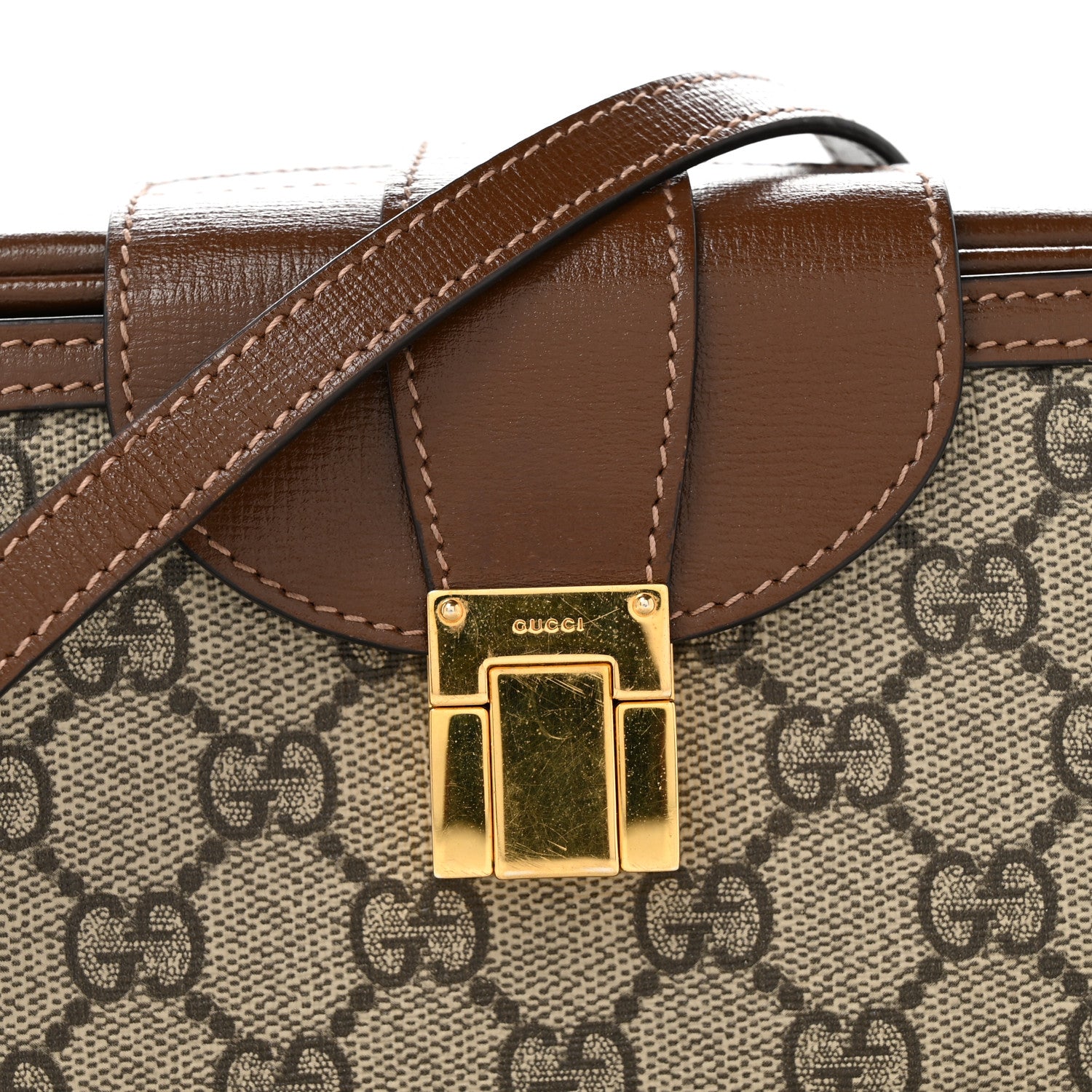 Gucci GG Supreme Monogram Mini Clasp Bag Beige Brown 12 of 14