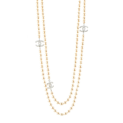 Chanel Pearl CC Long Necklace Silver 1 of 5