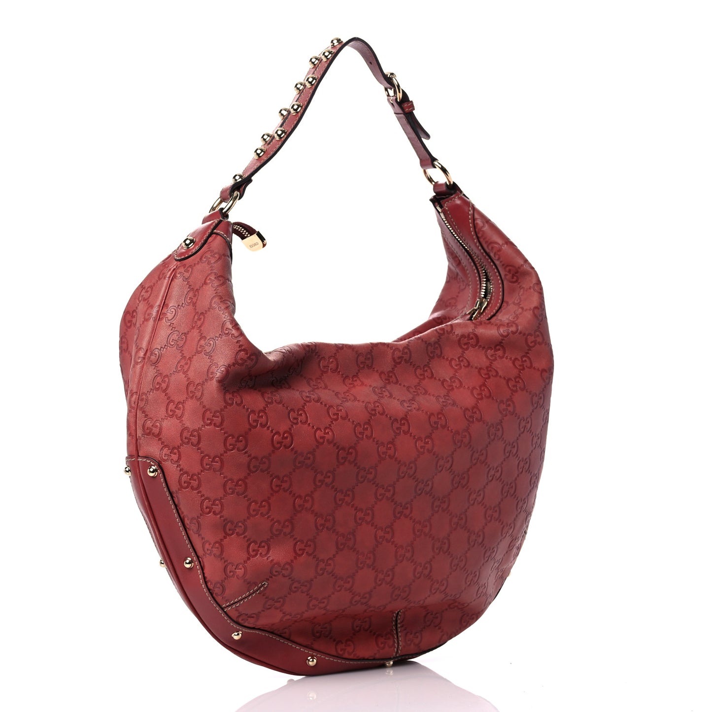 Guccissima Large Biba Studded Hobo Red