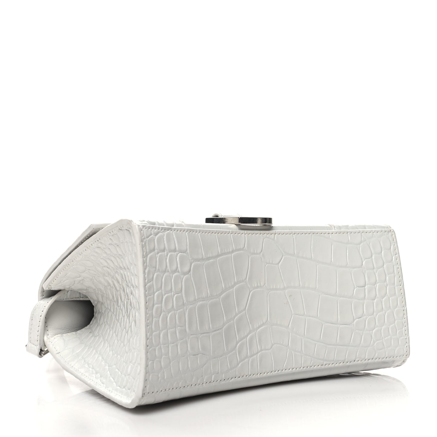 Calfskin Crocodile Embossed Small Hourglass Top Handle Bag White