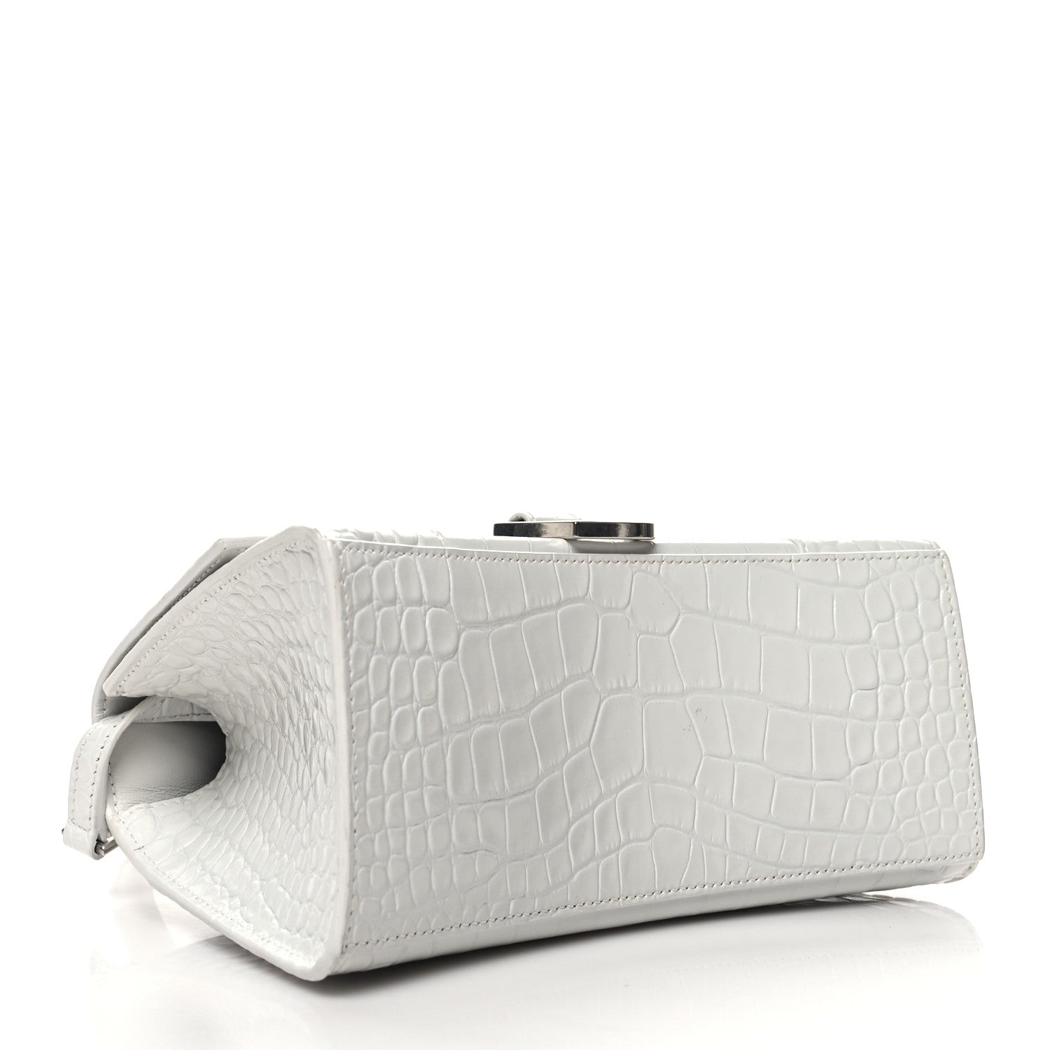 Balenciaga Calfskin Crocodile Embossed Small Hourglass Top Handle Bag White 4 of 14