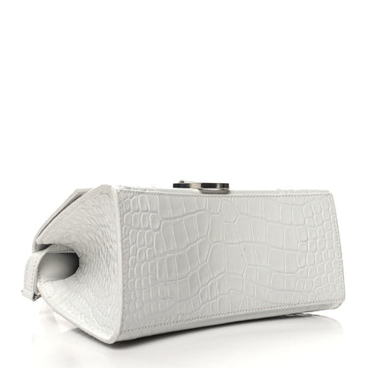 Balenciaga Calfskin Crocodile Embossed Small Hourglass Top Handle Bag White 4 of 14