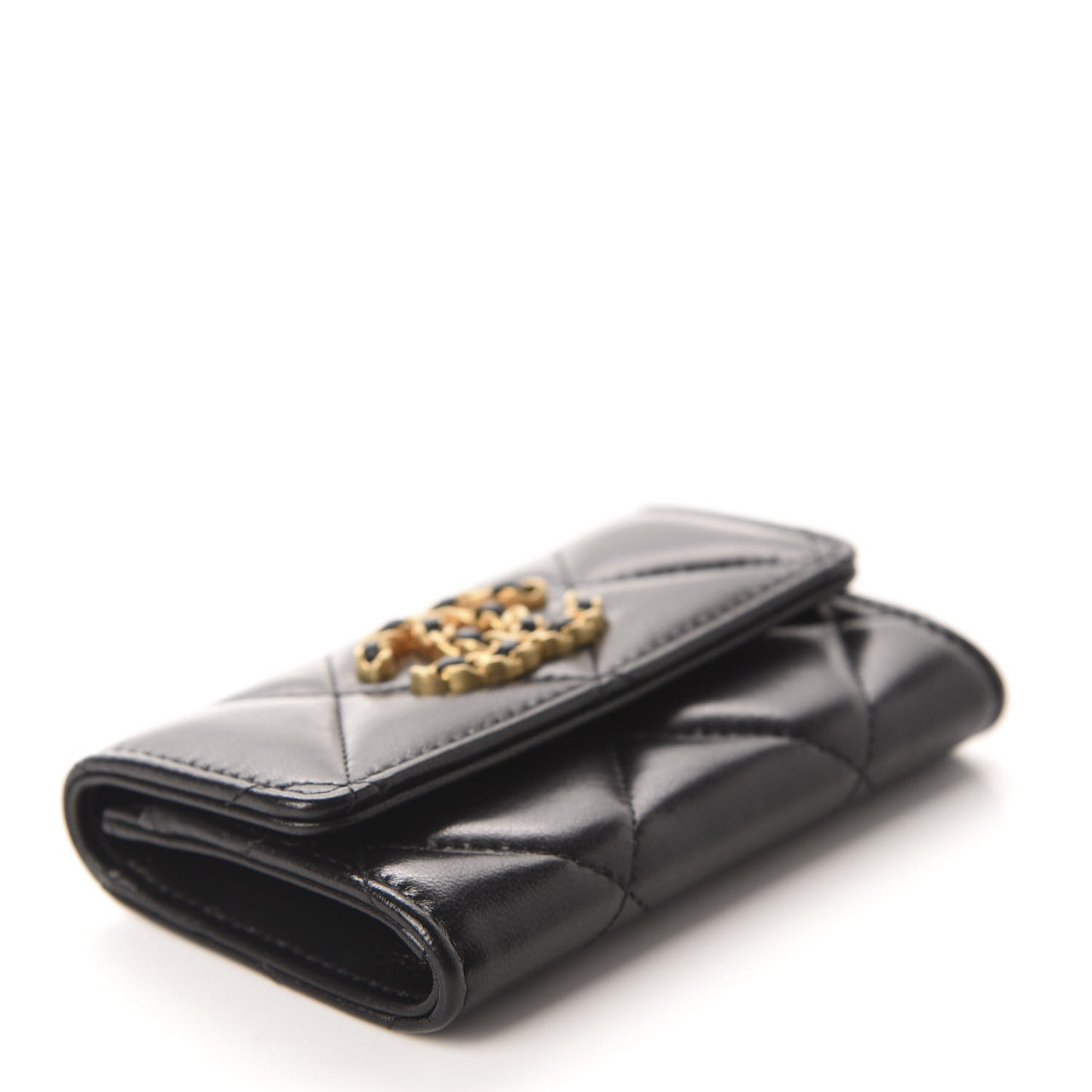 Lambskin Quilted Chanel 19 Flap Card Holder Black