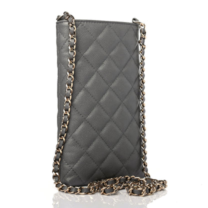 Chanel Caviar Quilted French New Wave Phone Holder With Chain Grey 2 of 4