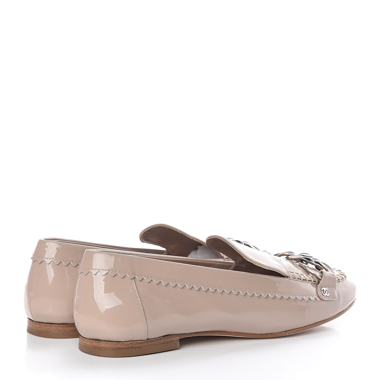 Chanel Patent Chain Moccasin Loafers 38.5 Beige 4 of 12