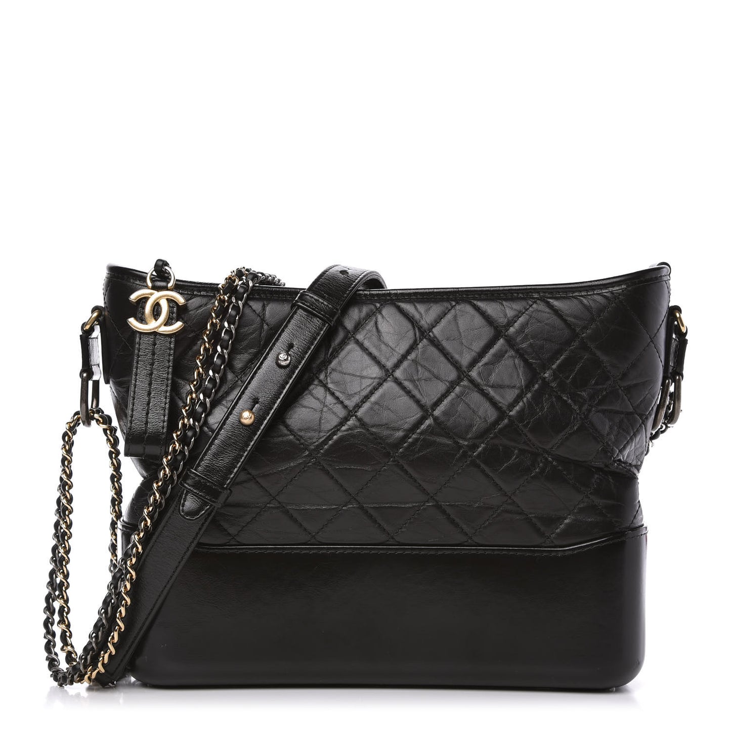 Aged Calfskin Quilted Medium Gabrielle Hobo Black