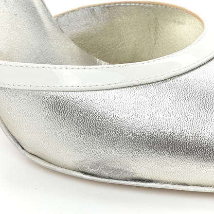 Chanel Laminated Lambskin Patent Cap Toe CC Turn-Lock Pumps 40 Silver White 9 of 13
