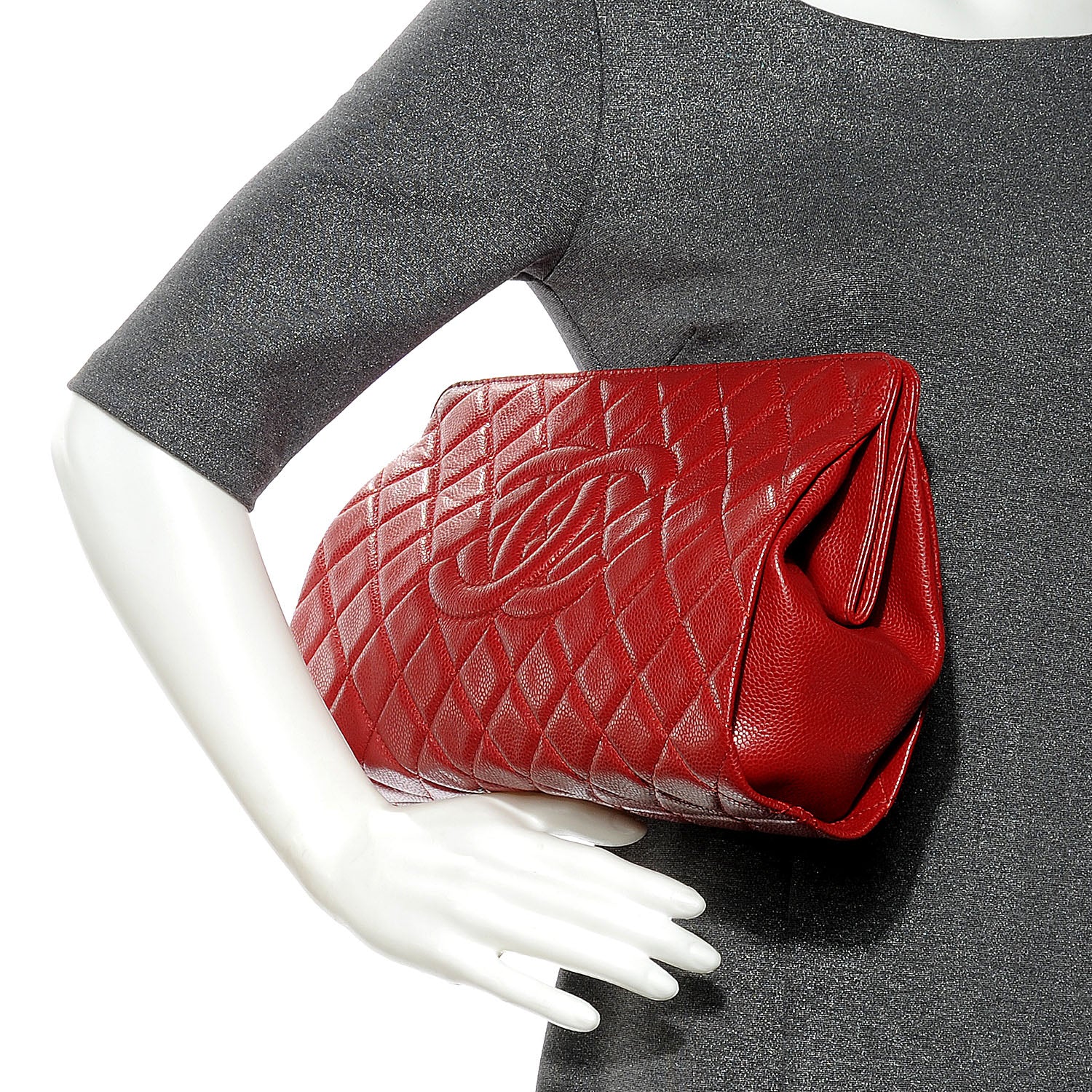 Chanel Caviar Quilted CC Large Clutch Red 2 of 8
