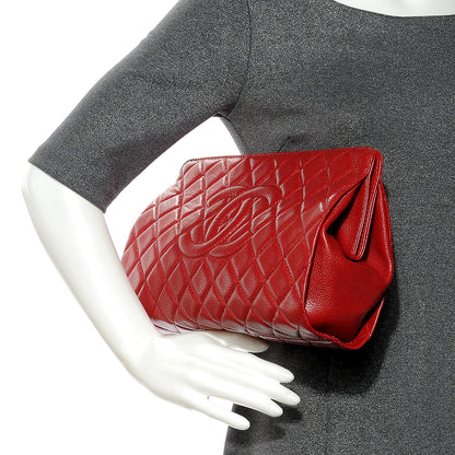 Chanel Caviar Quilted CC Large Clutch Red 2 of 8