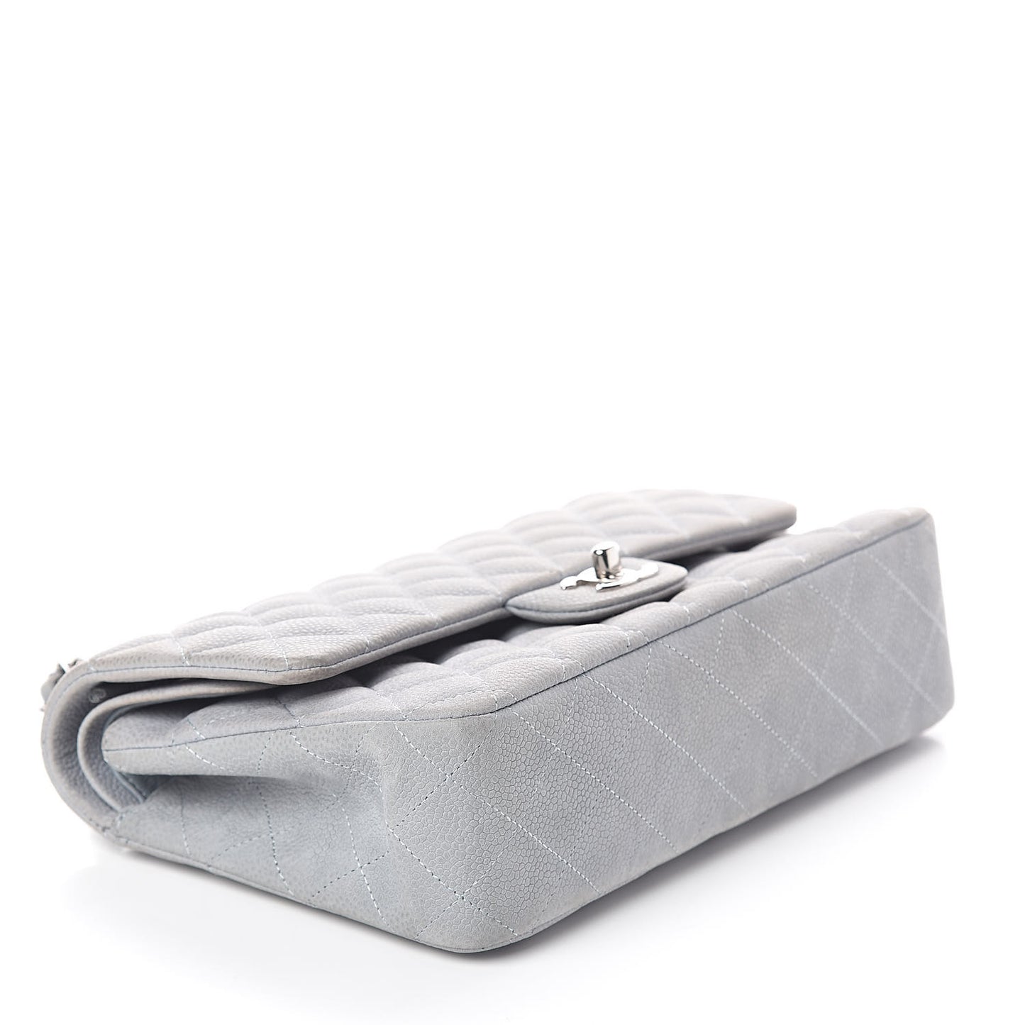Iridescent Caviar Quilted Medium Double Flap Light Grey
