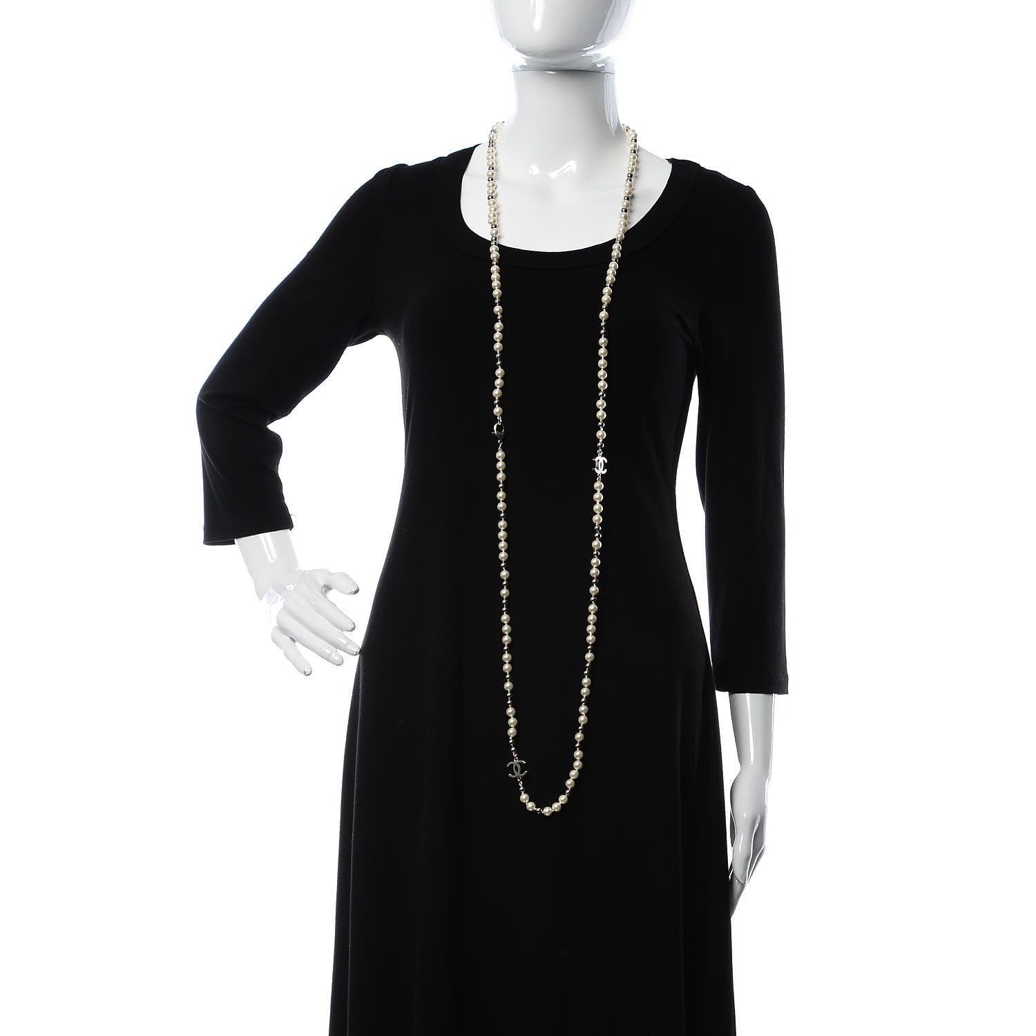 Chanel Pearl Bead CC Long Necklace Silver 2 of 7