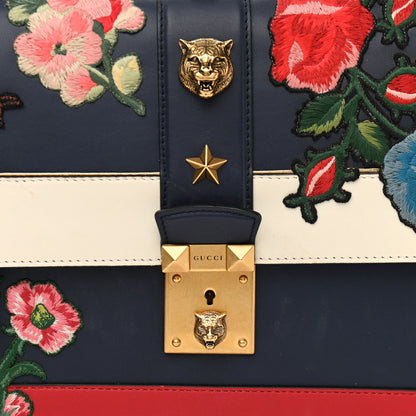 Gucci Calfskin Embroidered Riche Stripe Shoulder Bag Blue Red 8 of 12