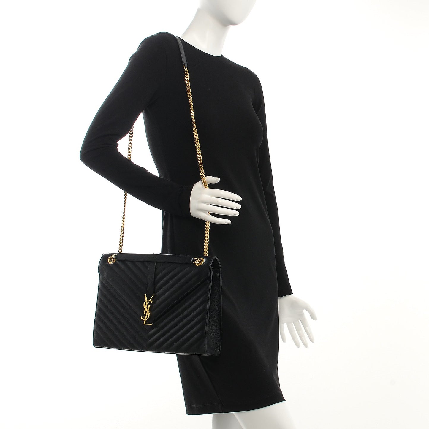 Grain De Poudre Matelasse Chevron Large Monogram Satchel Black