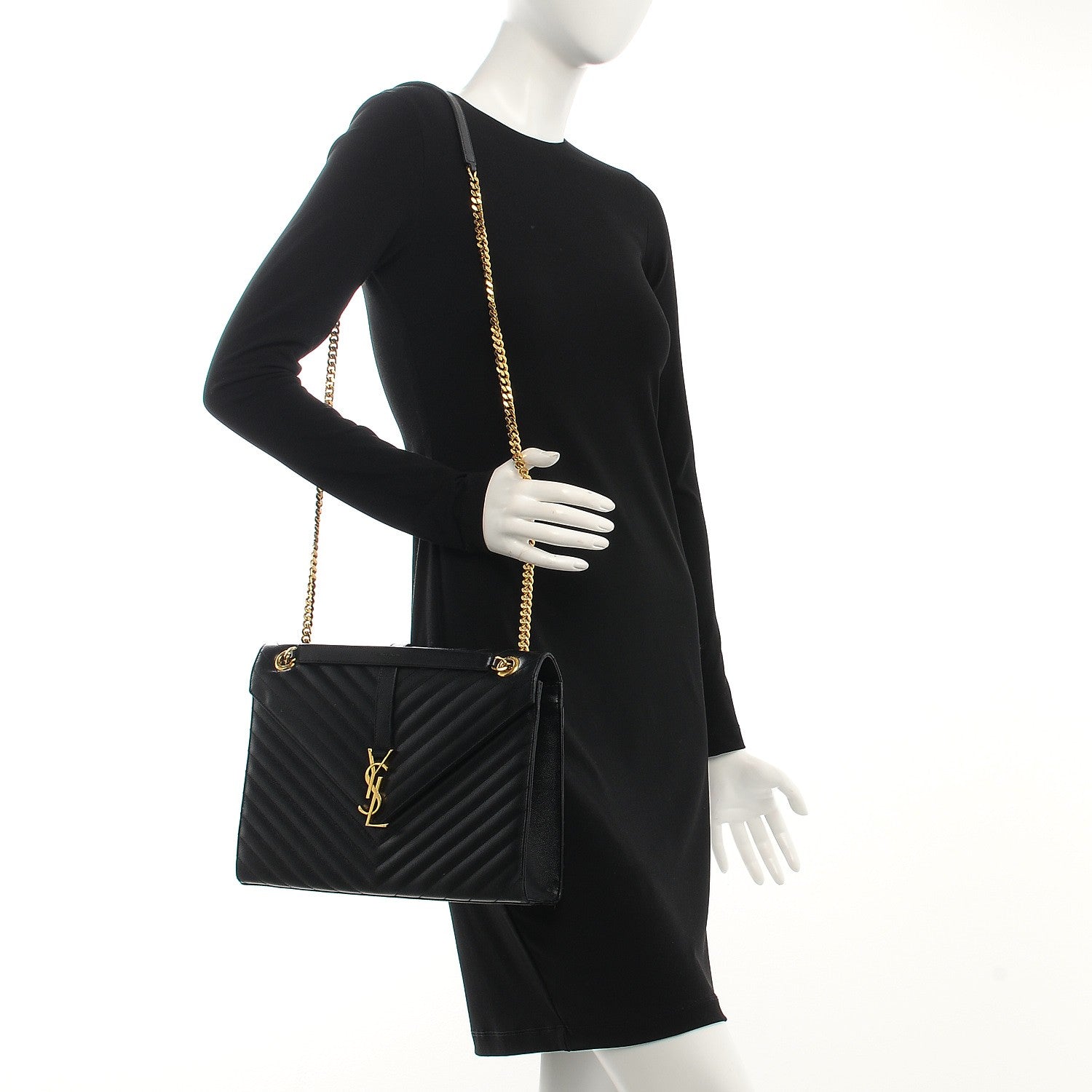 Saint Laurent Grain De Poudre Matelasse Chevron Large Monogram Satchel Black 2 of 10