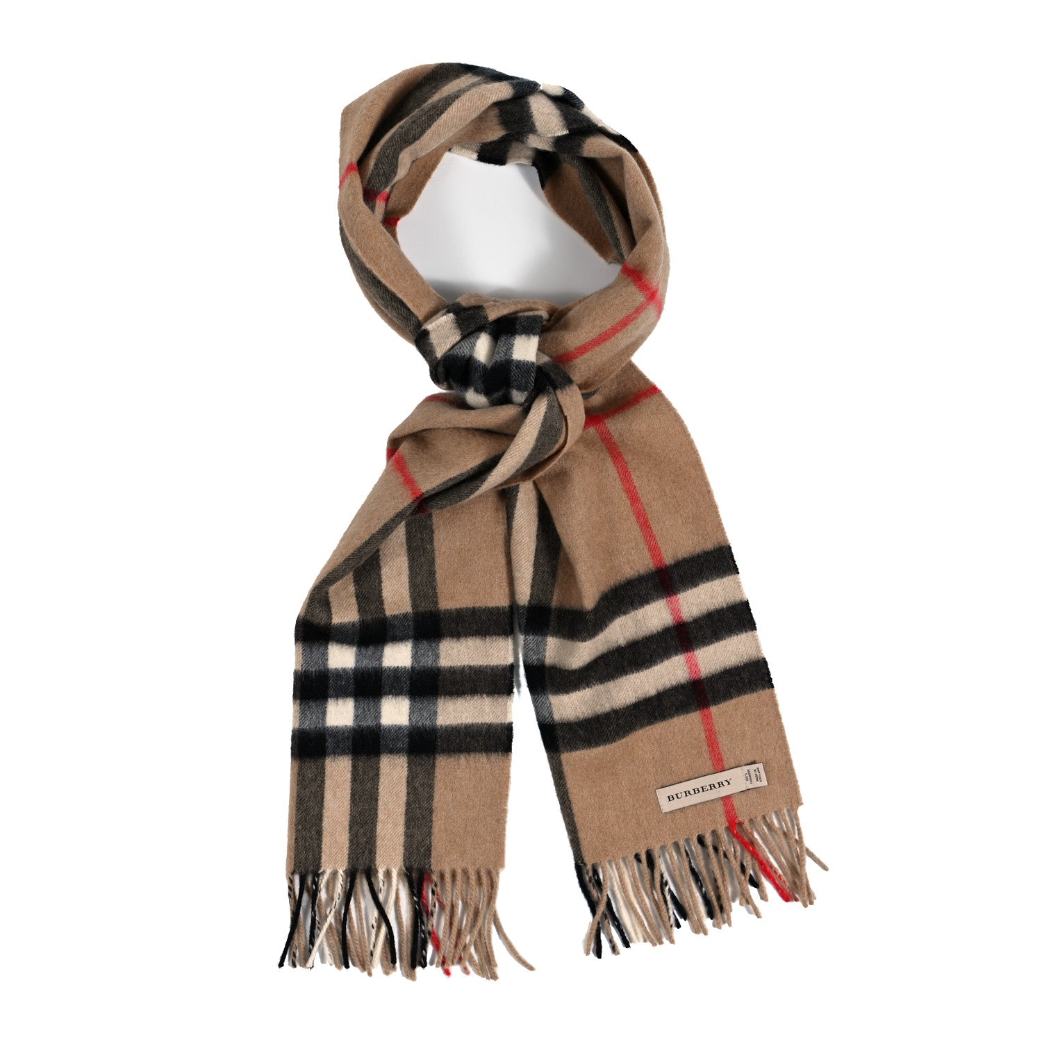 Burberry Cashmere Giant Check Fringe Scarf Camel 1 of 3